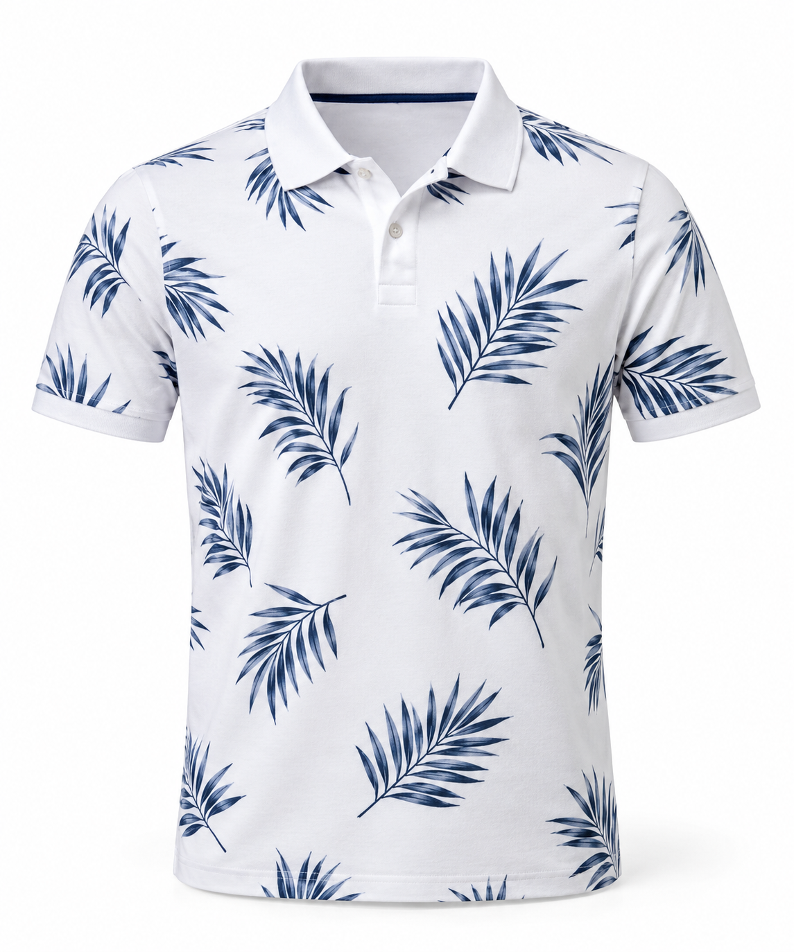 Men's White Cotton Polo Shirt - Printed