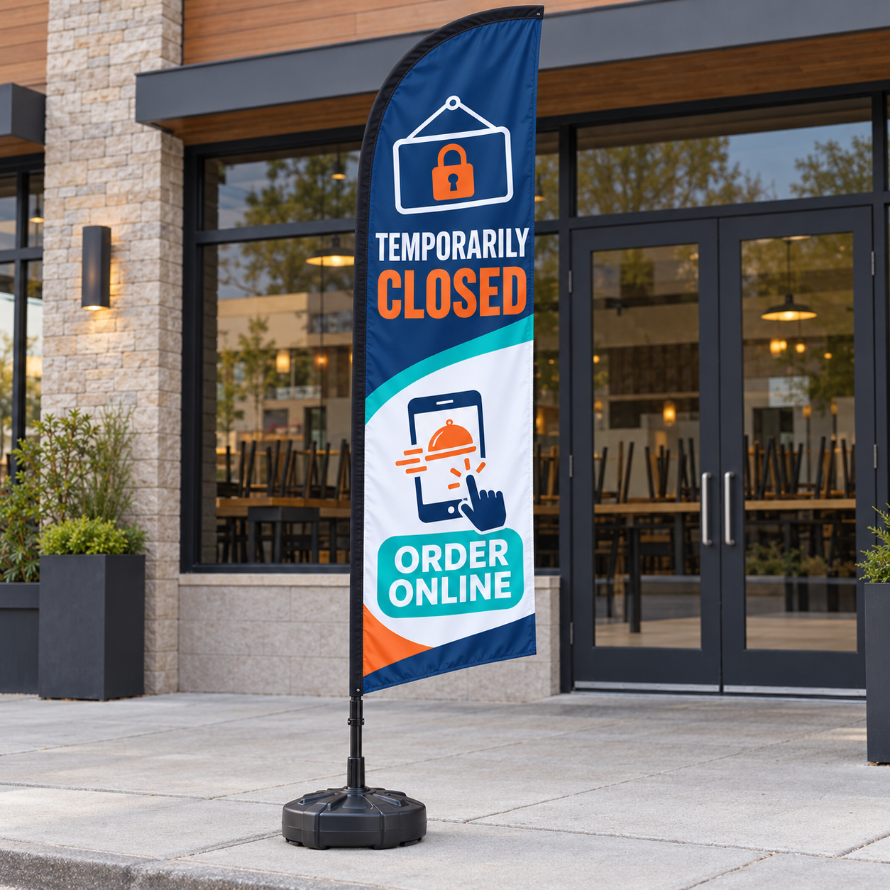 Pre-Printed Temporary Closed Order Online Feather Flag