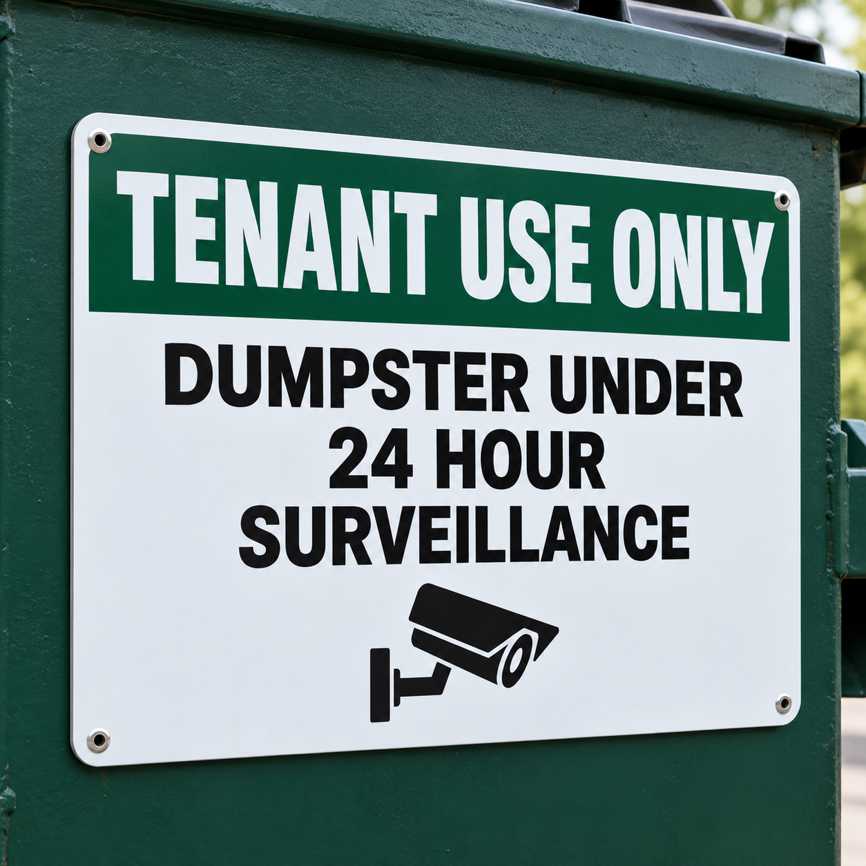 Tenant Use Only Dumpster Under 24 Hour Surveillance Aluminum Sign (Non Reflective)