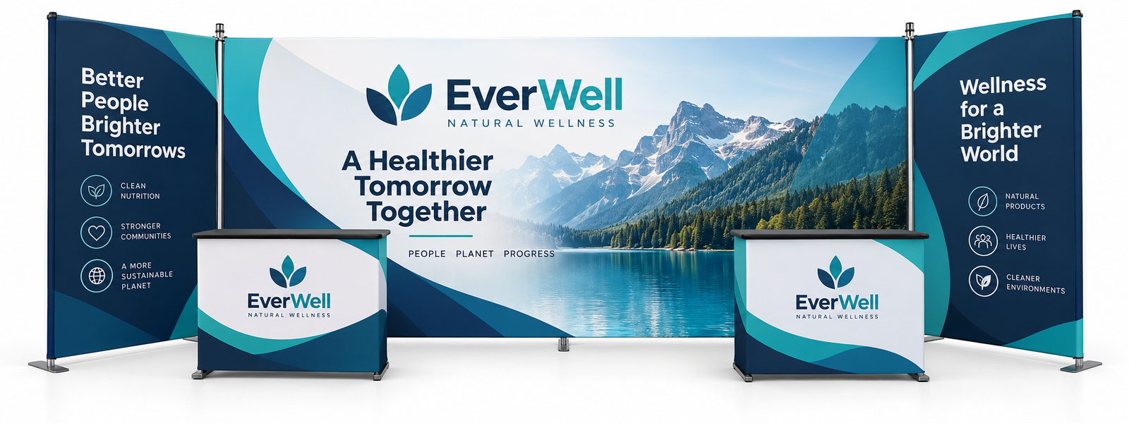 20ft Inline Trade Show Booth - Backwall Display with Counters & Branding Panels