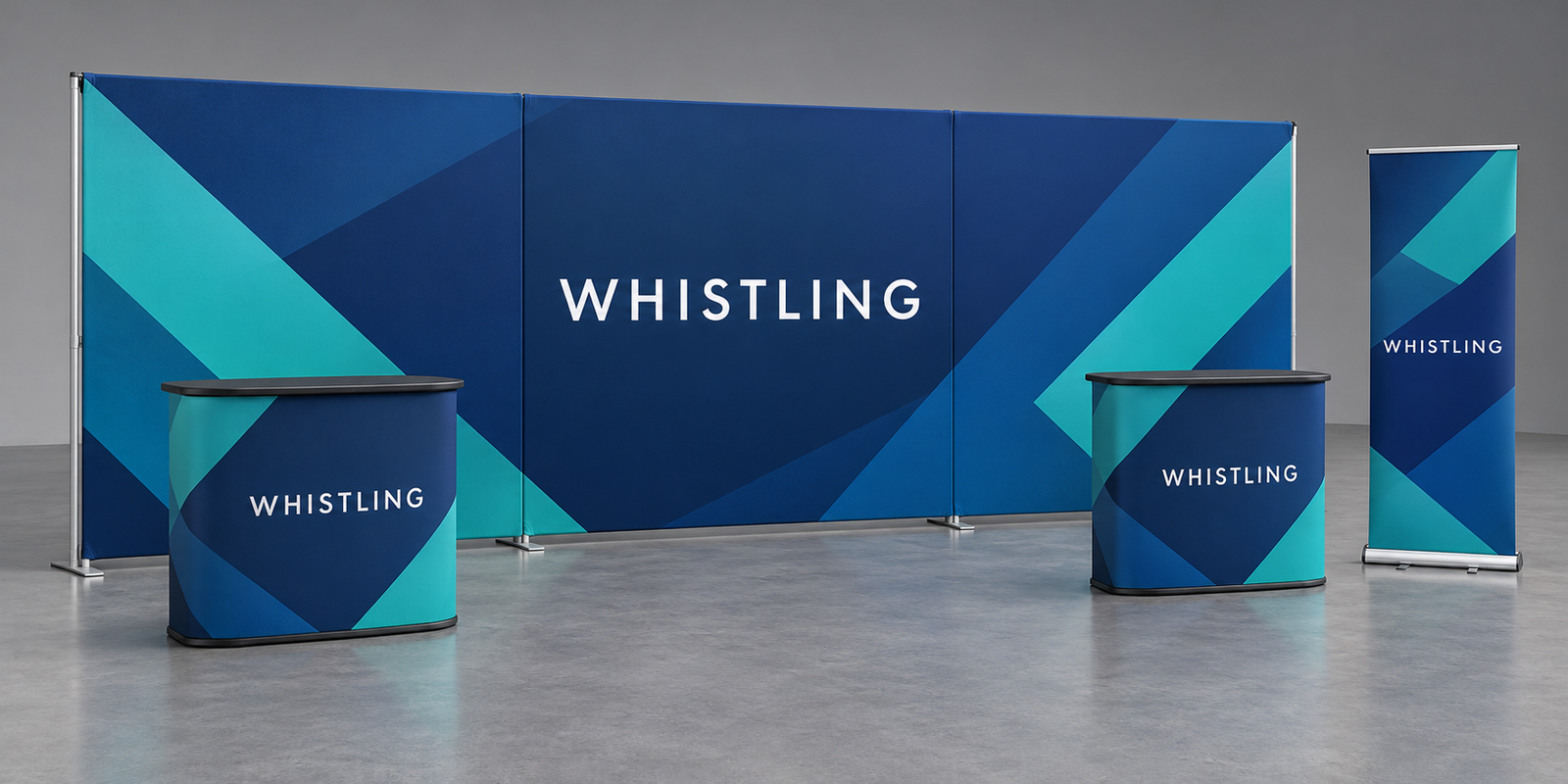 20ft Inline Trade Show Booth – Complete Display Package with Dual Podiums & Banner Stand
