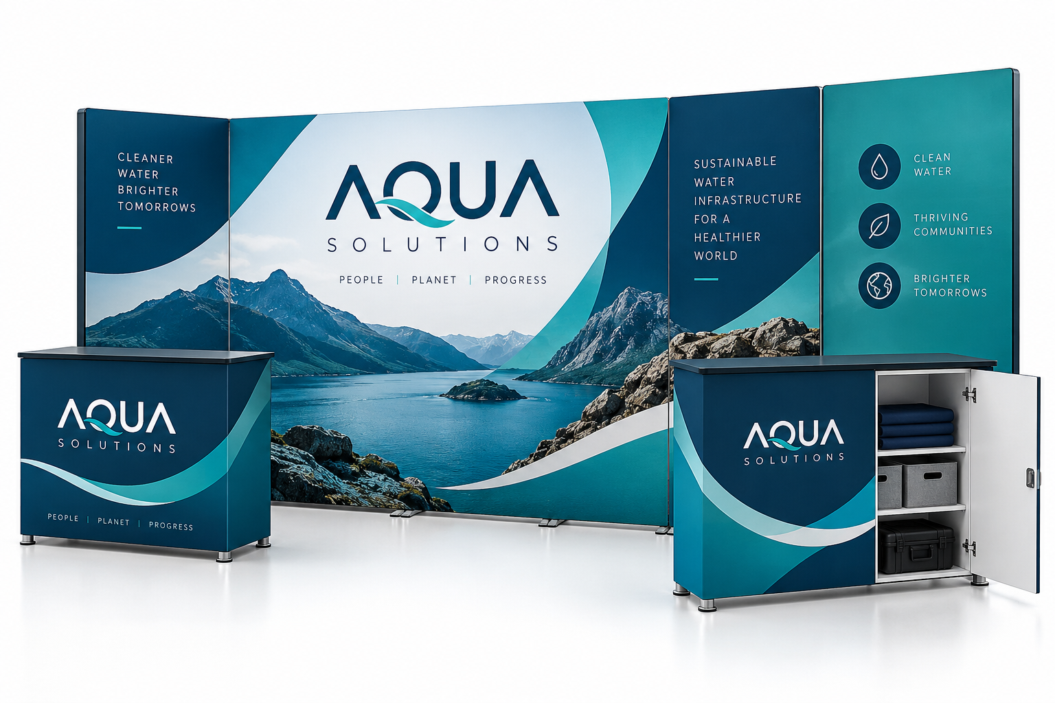 20ft Inline Trade Show Booth - Premium Backwall Display with Counters & Storage