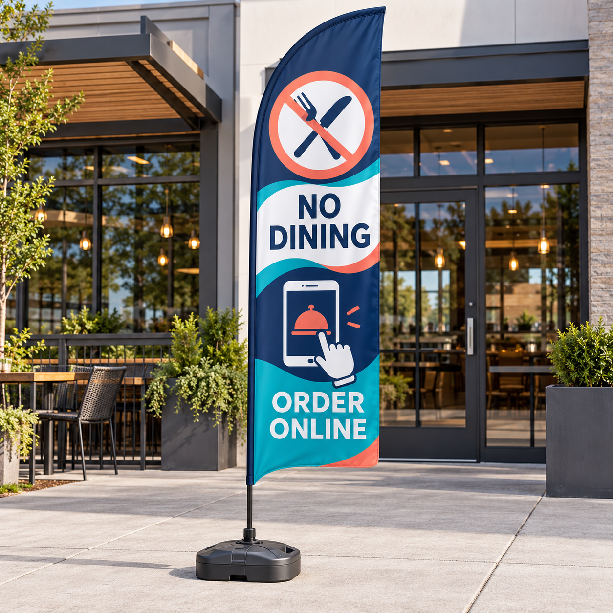 Pre-Printed No Dining Order Online Feather Flag