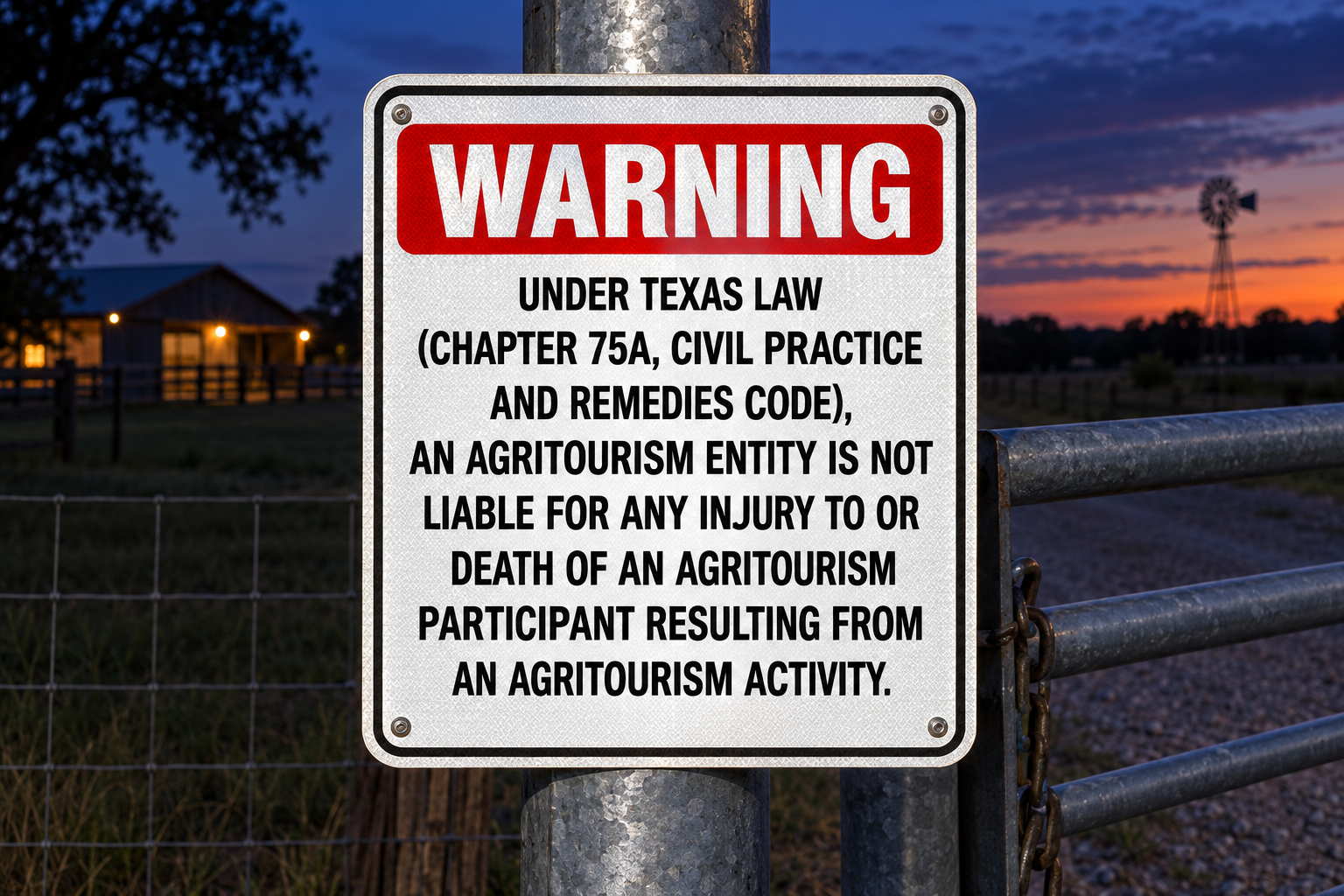 Texas Agritourism There Is No Liability For An Injury Or Death Aluminum Sign (EGR Reflective)