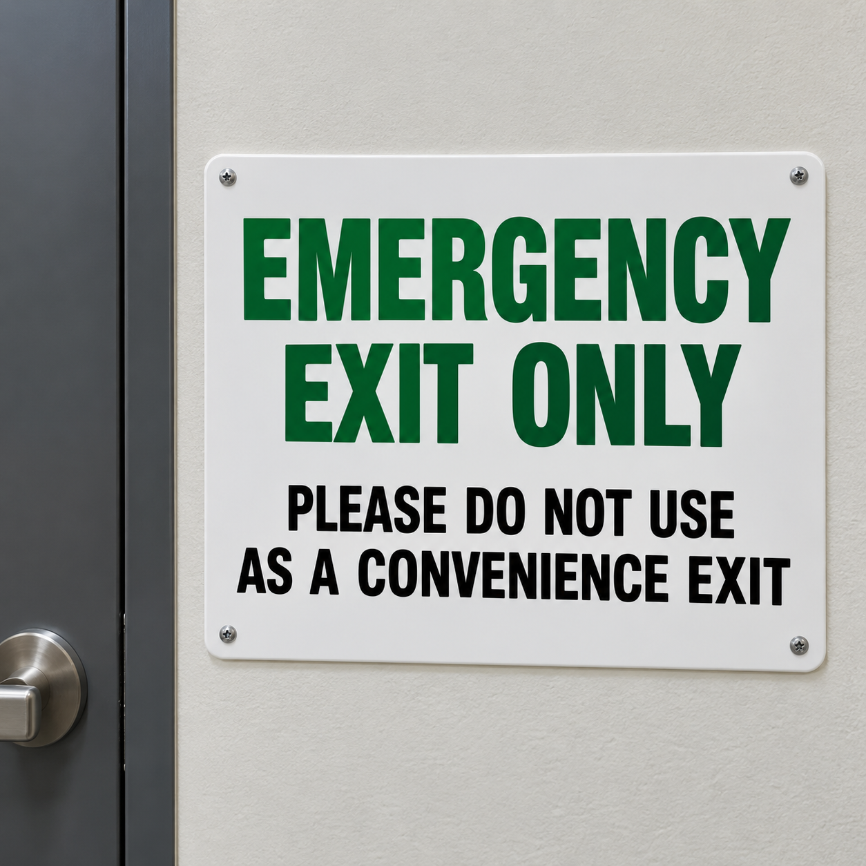 Emergency Exit Only Please Do Not Use As A Convenience Exit Plastic Sign