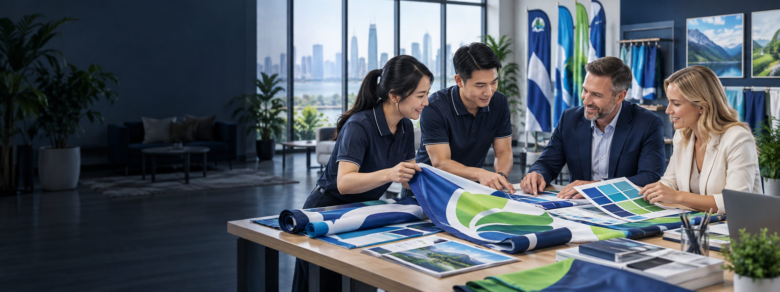 WHISTLING global custom product team reviewing a flag project