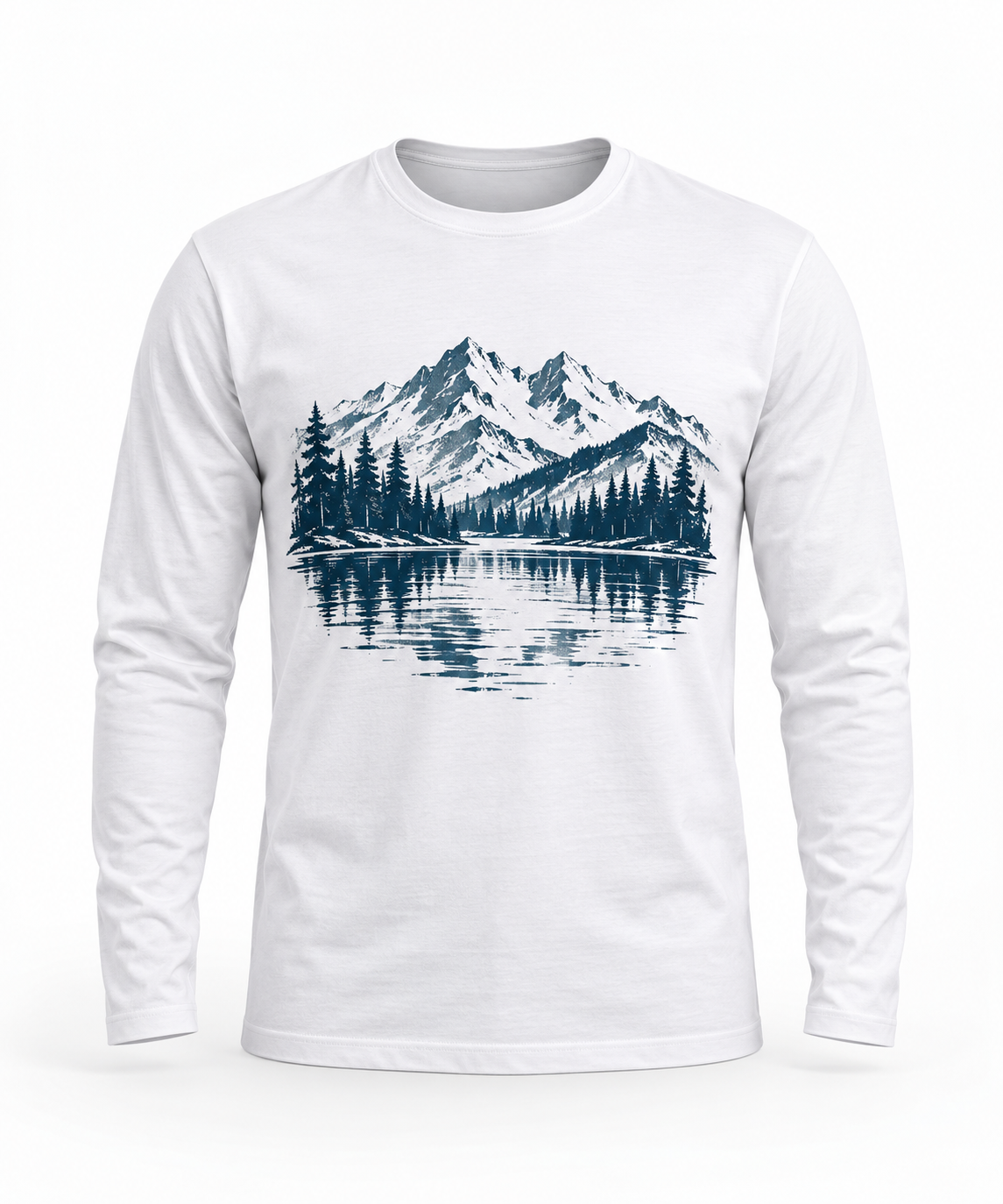 Men's White Printed Long Sleeves T-Shirt - Crew Neck