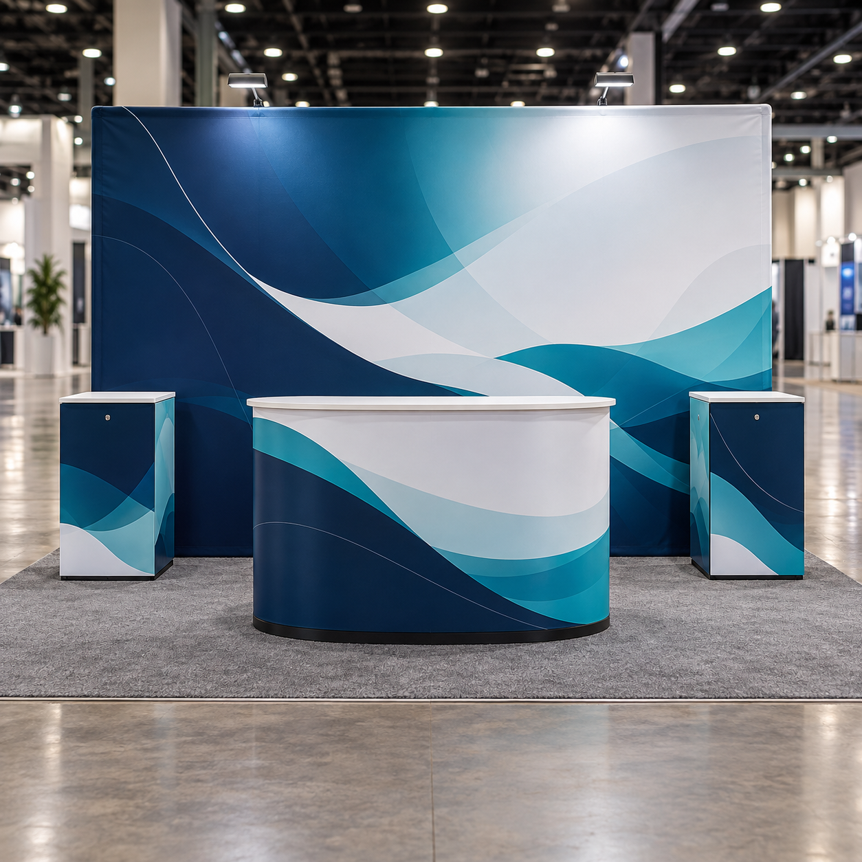 10ft Inline Trade Show Booth - Backwall Display with Counter, Storage & Graphics