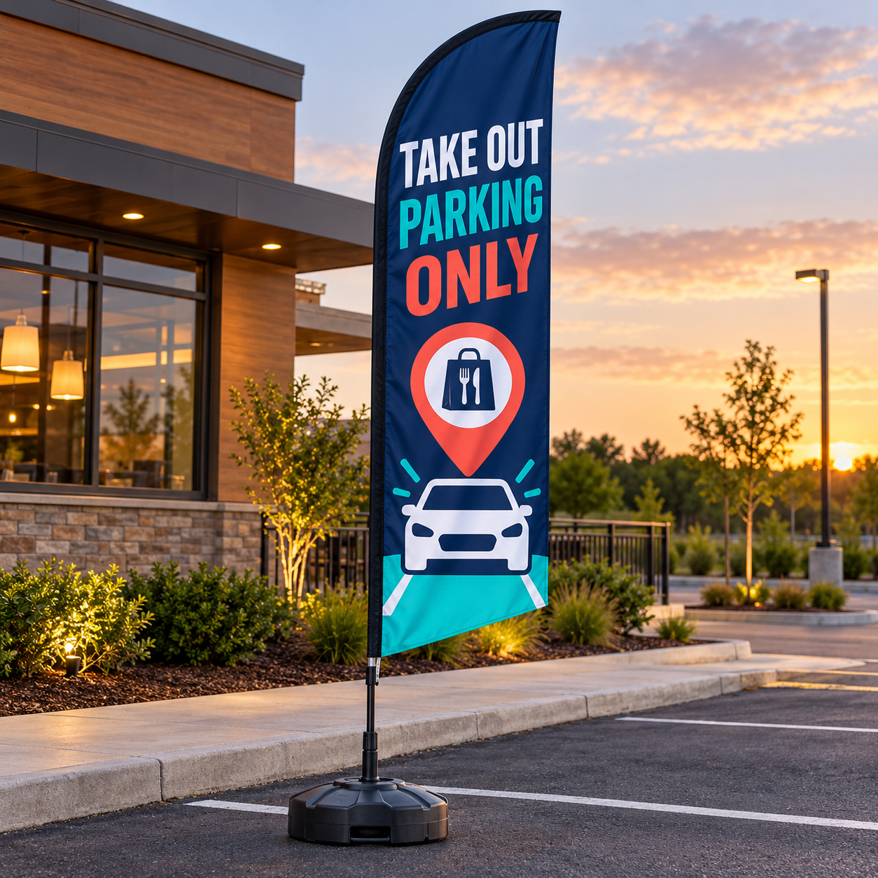 Pre-Printed Take Out Parking Only Feather Flag