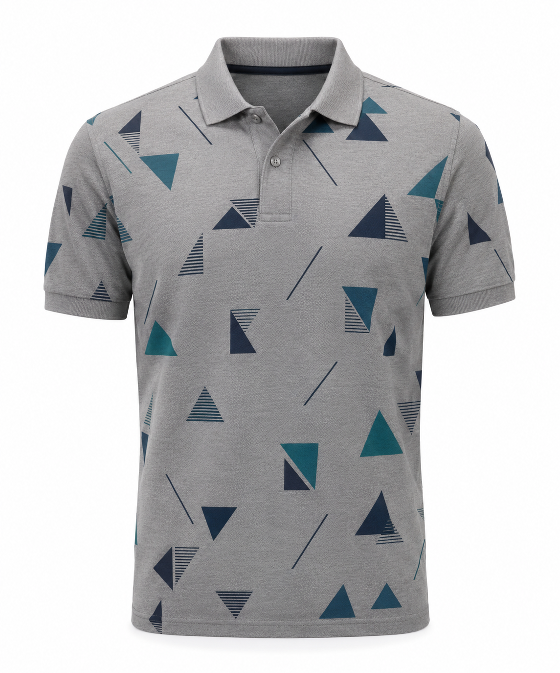 Men's Grey Cotton Polo Shirt - Printed