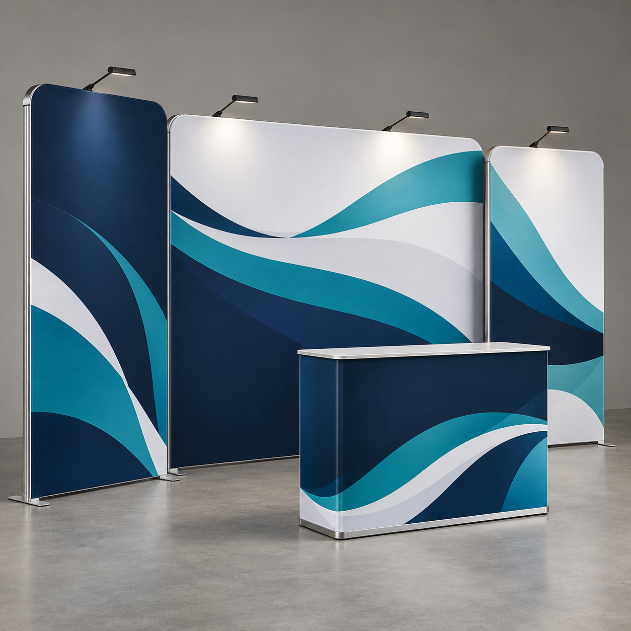 10ft Inline Trade Show Booth - Modular Backwall Display with Counter & Branding Panels