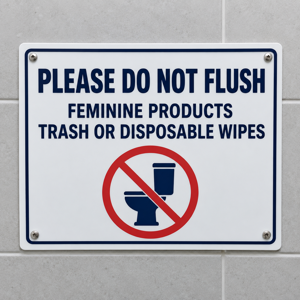 Please Do Not Flush Feminine Products Trash Or Disposable Wipes Plastic Sign