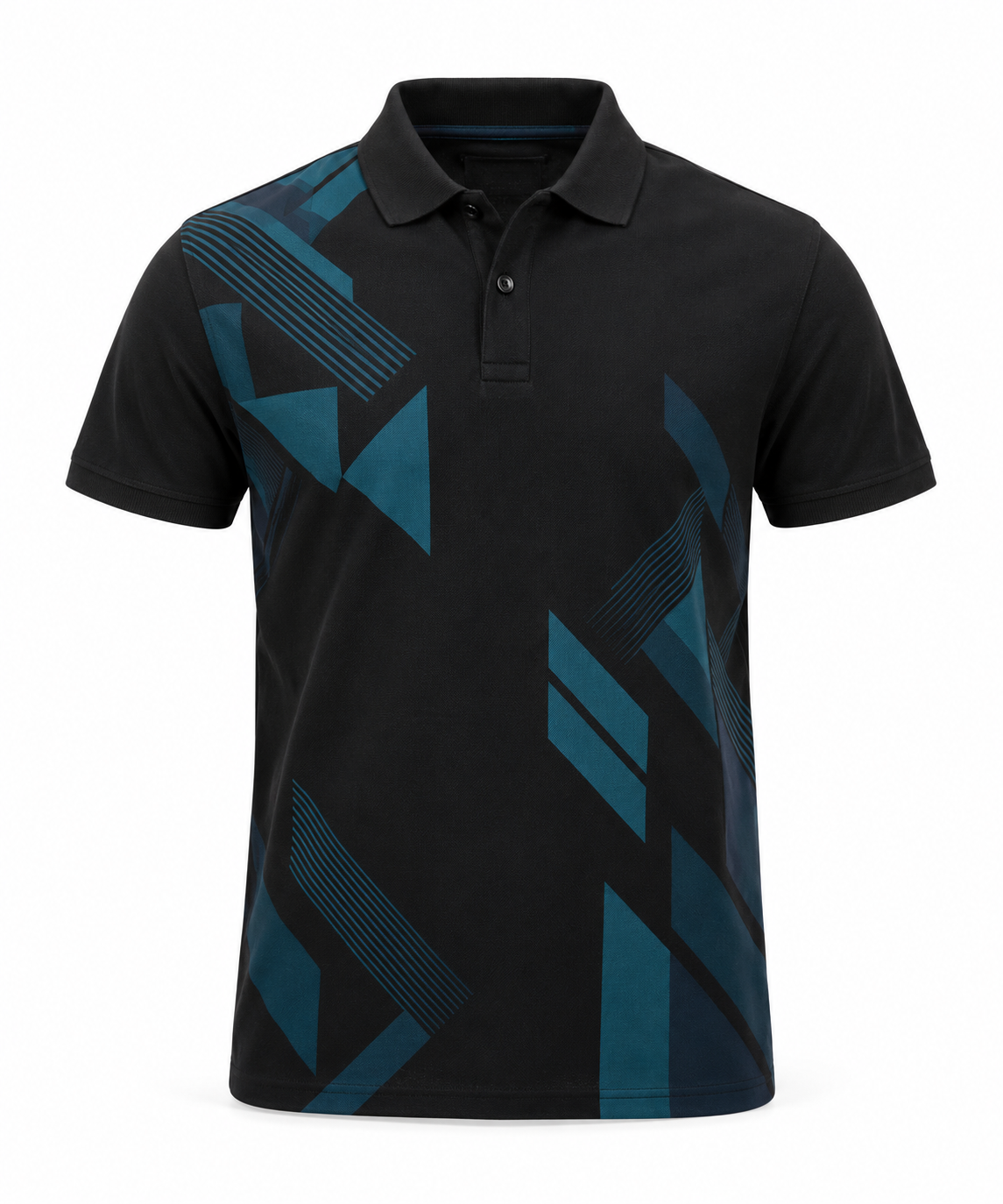 Men's Black Cotton Polo Shirt- Printed