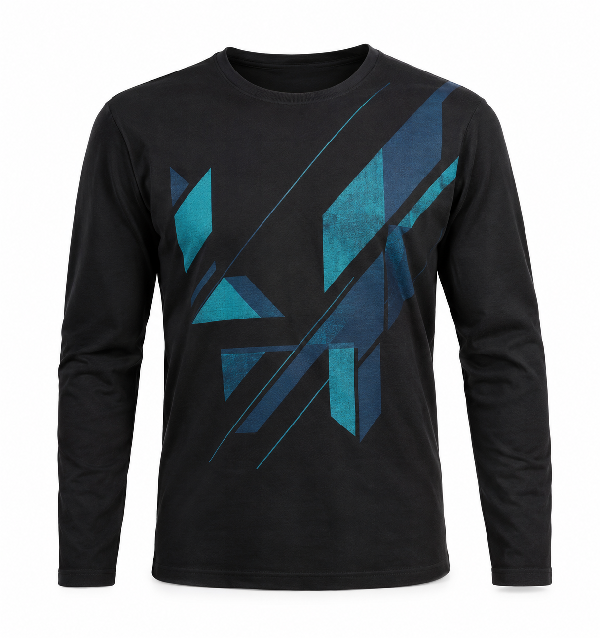Men's Black Printed Long Sleeves T-Shirt - Crew Neck