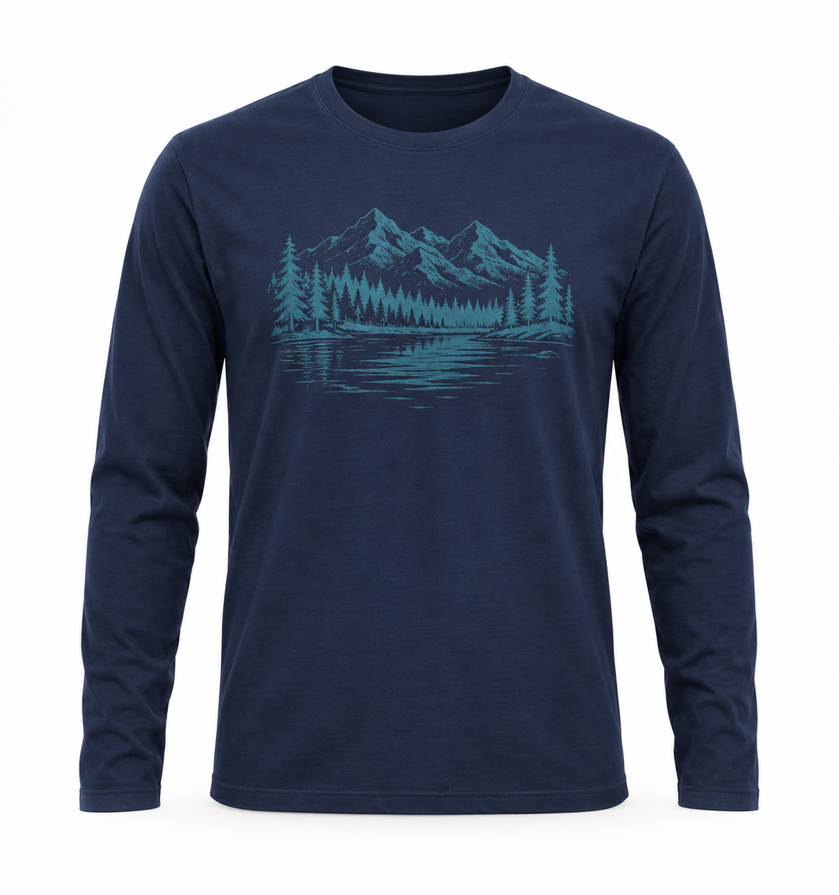 Men's Printed Long Sleeve Organic T shirt - Crew Neck