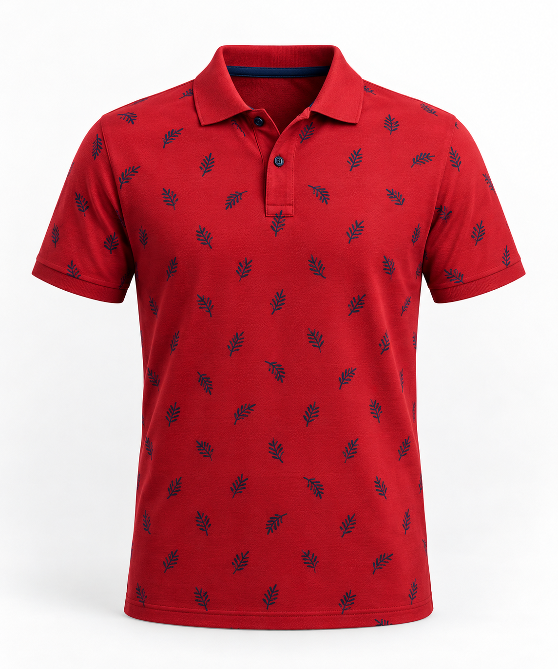 Men's Red Cotton Polo Shirt - Printed