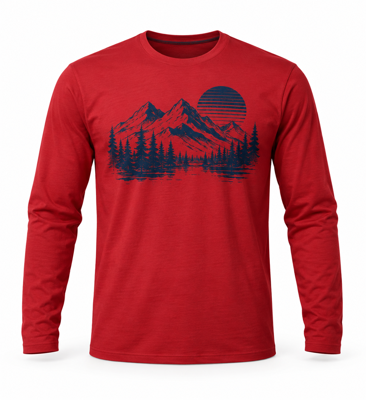 Men's Red Printed Long Sleeves T-Shirt - Crew Neck