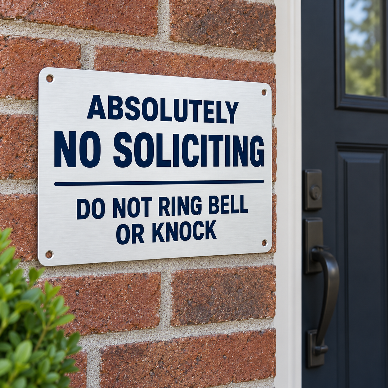 Absolutely No Soliciting Do Not Ring Bell or Knock Aluminum Sign (Non Reflective)