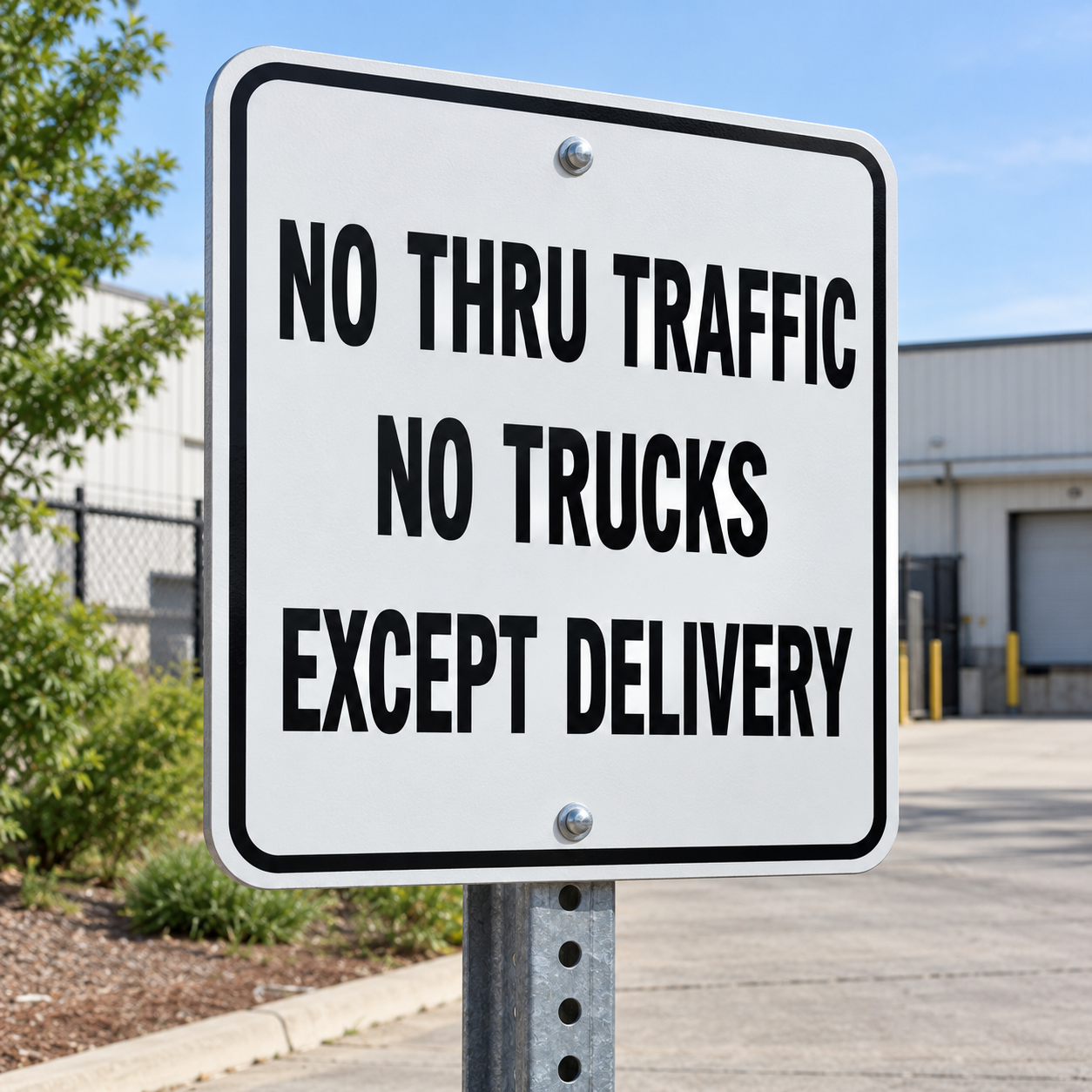 No Thru Traffic No Trucks Except Delivery Aluminum Sign (Non Reflective) Outdoor events