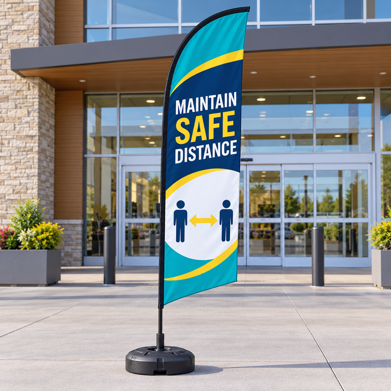 Pre-Printed Maintain Safe Distance Feather Flag Outdoor events