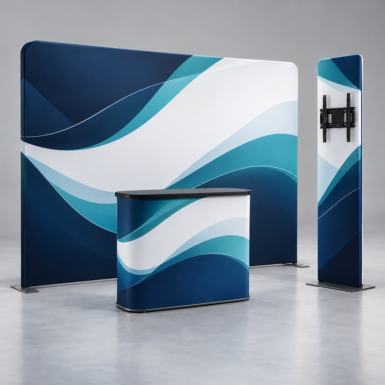 10ft Inline Trade Show Booth - Portable Backwall Display with Counter & Monitor Stand